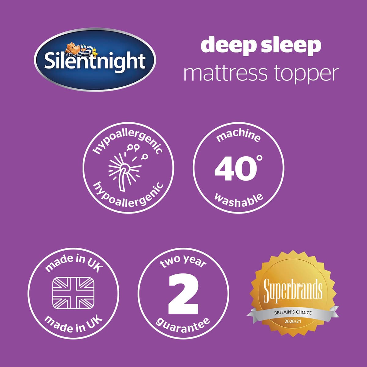 Silentnight Deep Sleep Mattress Topper Double Bed - Soft Supportive Comfortable Durable Bed Topper with Easy Fit Elasticated Straps - Hypoallergenic and Machine Washable - Double - 190x135cm — view 8