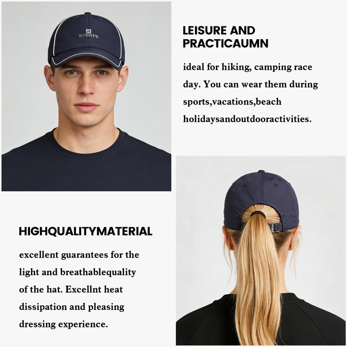 2 Packs Gorra de Béisbol Secado Rápido Hombre, Gorra de Béisbol Protección Solar Transpirable Resistente Al Sudor, Sombrero de Pesca Senderismo Plegable para Deportiva el Sol al Aire Libre — view 5