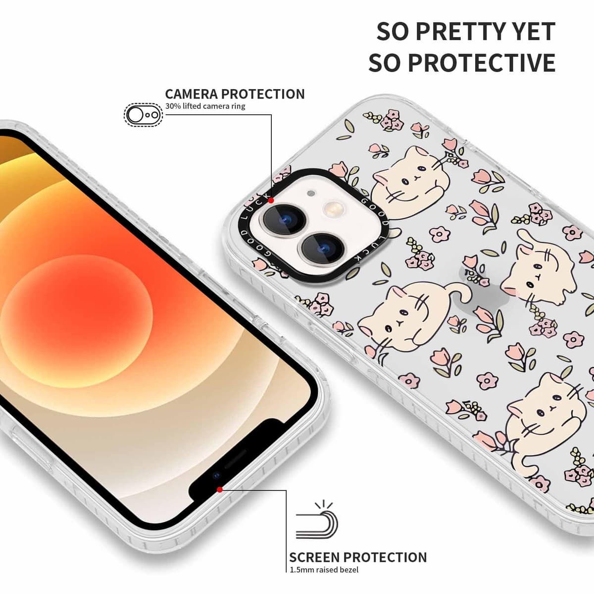 Xylota 2 Piezas Funda para iPhone 12/iPhone 12 Pro 6,1",Transparente Carcasa Lindo Dibujos Gatos Mujer Niñas Case, Ultra Delgado Silicona Suave TPU Bumper Antichoque Protección Cover para iPhone 12,07 — view 3