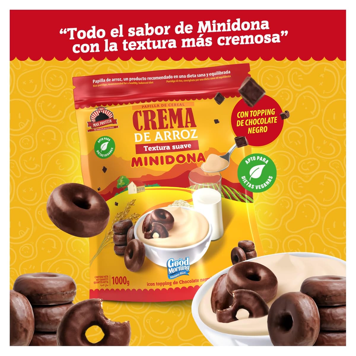 MAX PROTEIN - Crema de Arroz - Crema de Arroz Fitness 1000g – Fuente de Carbohidratos de Máxima Calidad para Masa Muscular – Ideal Pre Entreno y Post Entreno – Vegana y Sin Lactosa – Minidona — view 2