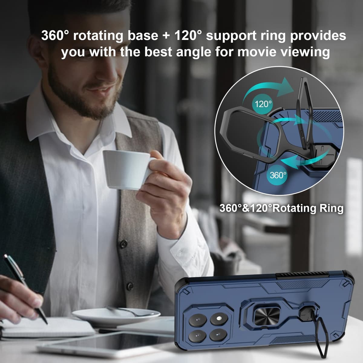 Funda para CMF Phone 2 Pro, Carcasa Antigolpes con Soporte anular metálico, Case Protectora de Grado Militar, Negro — view 1125