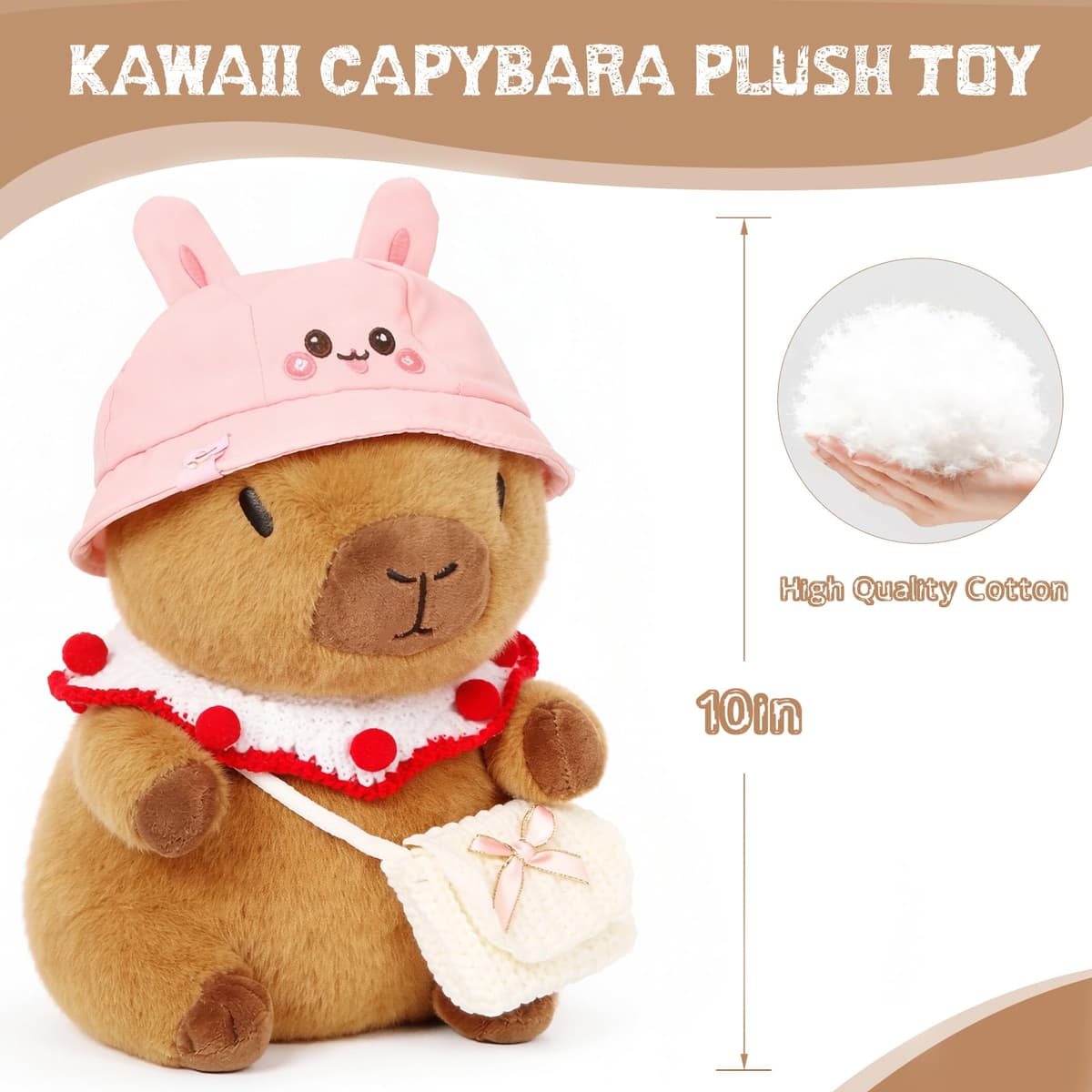 10.2" Brown Capybara Plush Toy with 9 Clothes and Accessories Super Soft Capybara Stuffed Animal for Kids Girls Boys (Pink Capybara) — view 3