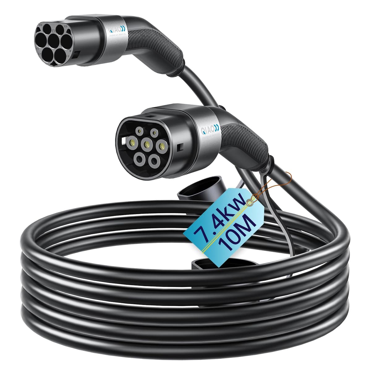 QIAO)) Type 2 EV Charging Cable, 7.4kW 10M 32A Single Phase, Electric Vehicle Type 2 to Type 2 IEC 62196 EV Charger Cable, EVs/Plug-in Hybrid Fast Car Charging Cable with Carry Bag