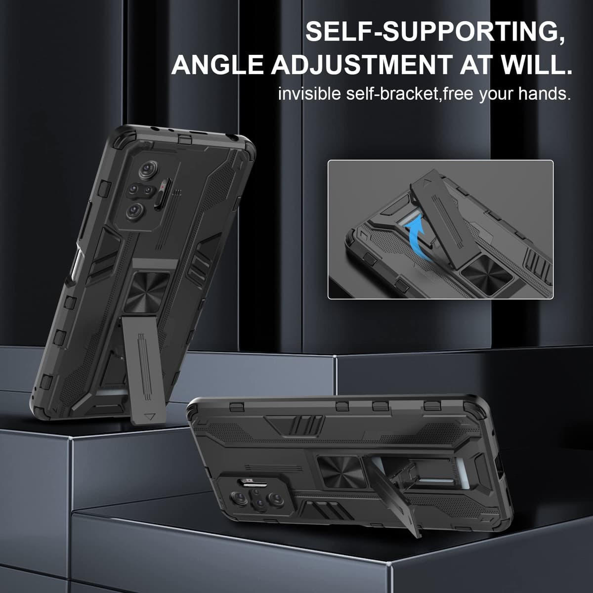 Funda para CMF Phone 2 Pro, Carcasa Antigolpes con Soporte anular metálico, Case Protectora de Grado Militar, Negro — view 1160