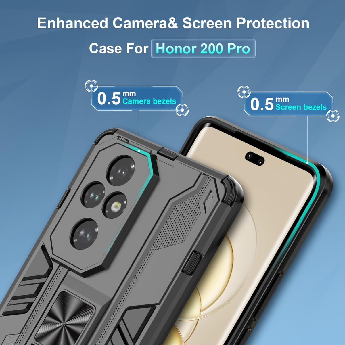 Funda para CMF Phone 2 Pro, Carcasa Antigolpes con Soporte anular metálico, Case Protectora de Grado Militar, Negro — view 210