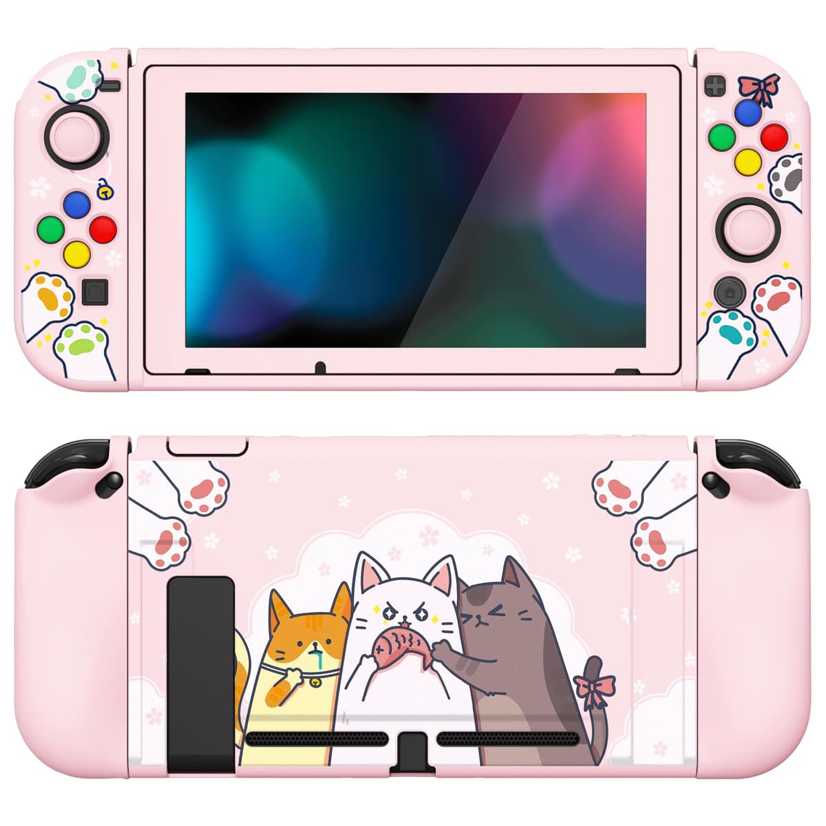 playvital ZealProtect Soft Protective Case for Nintendo Switch, Flexible Cover Protector for Switch with Screen Protector & Thumb Grip Caps & ABXY Direction Button Caps - Cherry Bunny & Cherry Bear — view 47