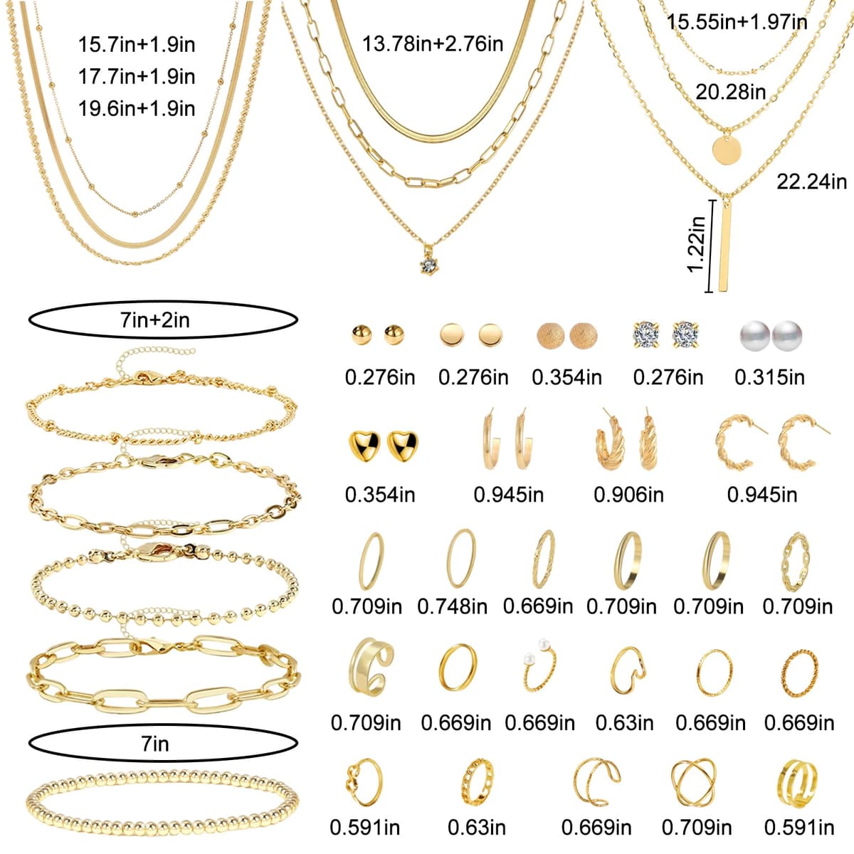 Joyas de Mujer - Set de 40 Piezas: Brazalete Dorado, Cadena y Collar Oro, Gargantilla y Choker Dorado, Bisutería, Joyería y Colgante para Mujeres, Oro — view 2