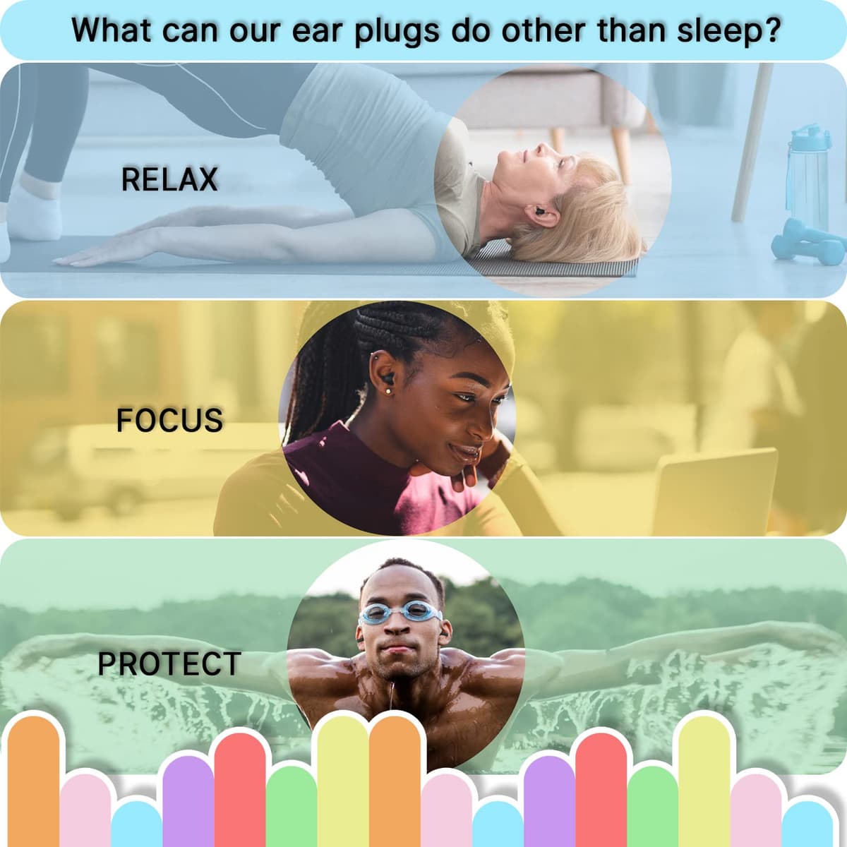 Ear Plugs for Sleep Soft Silicone Reusable, Earplugs for Sleeping Noise Cancelling(4Pairs) Multicoloured — view 6