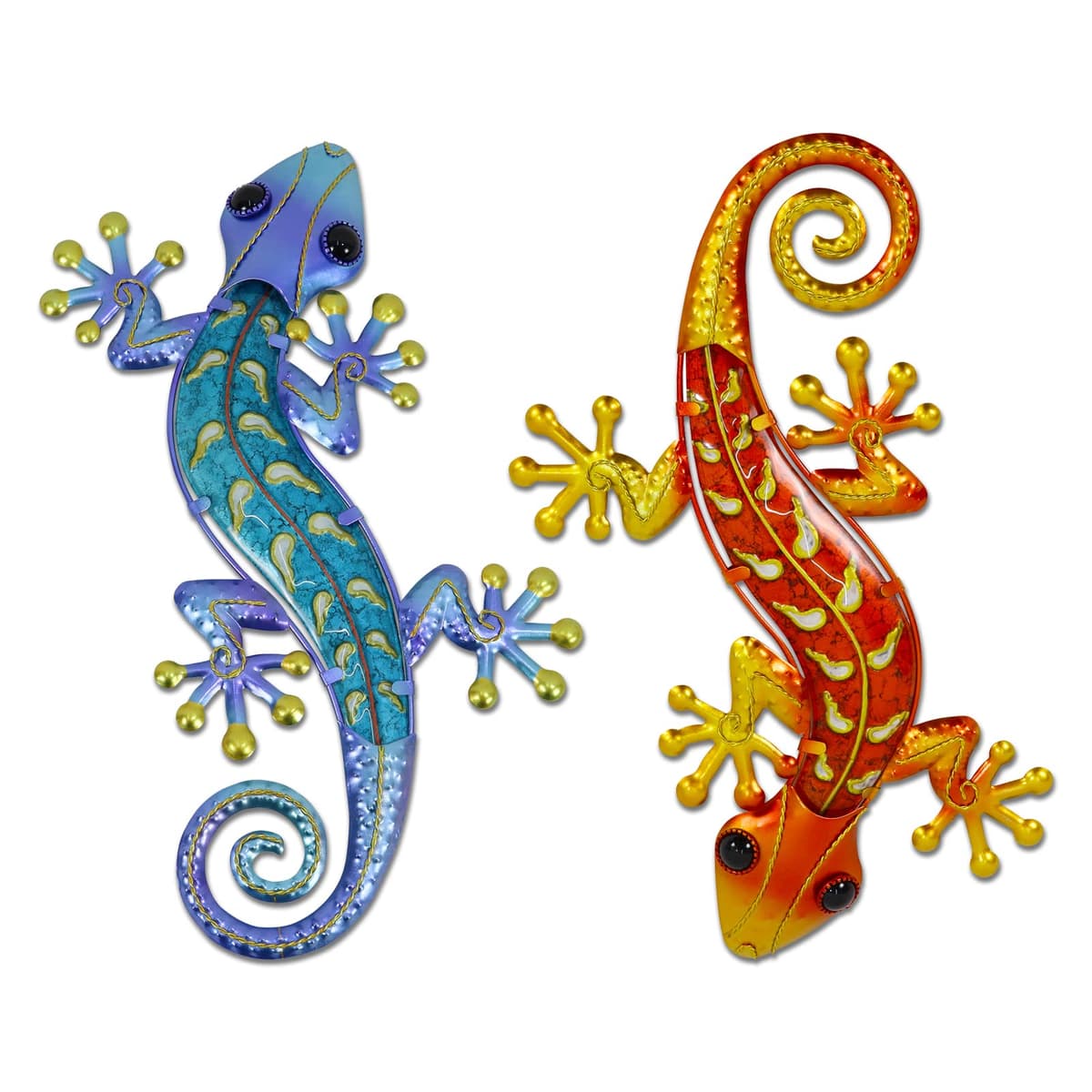 HONGLAND Metal Gecko Wall Art 2 Pack 15 Inch Lizard Outdoor Decor Hanging Glass Sculpture Decoration for Garden Fence Home — view 10