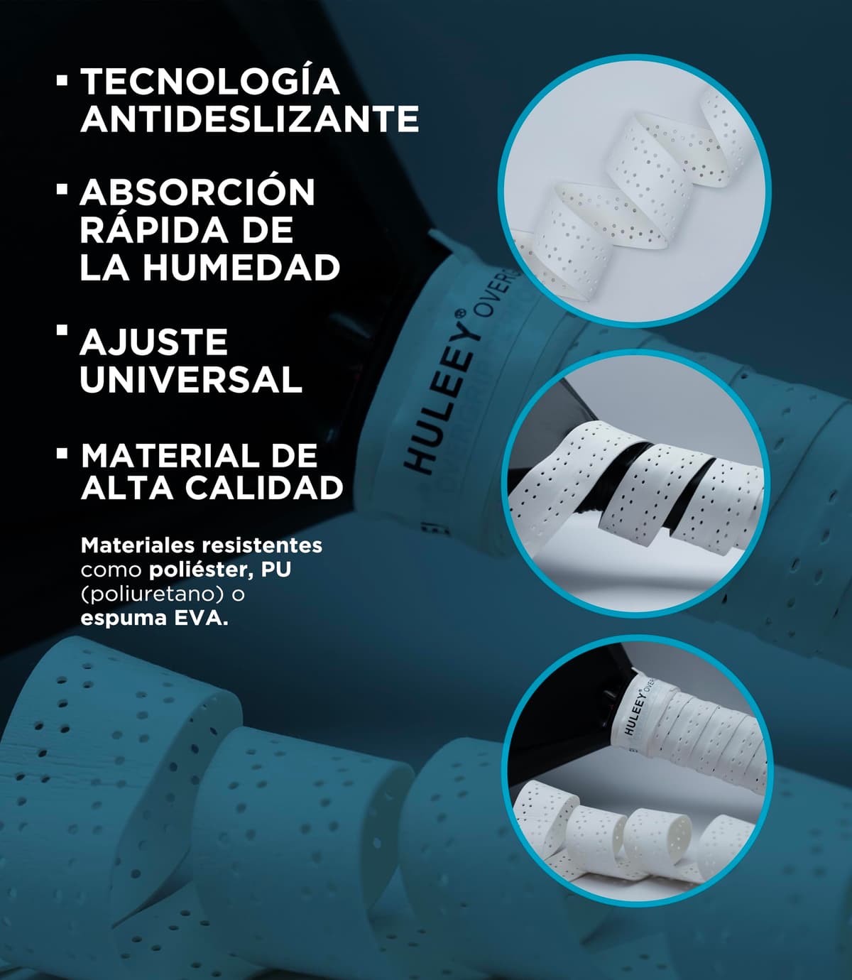 Overgrips Pádel Blanco Perforado – Packs 6/12/20/60 – Antideslizante Extra-Adherente – Alta Absorción – Incluye Protector de Pala — view 4