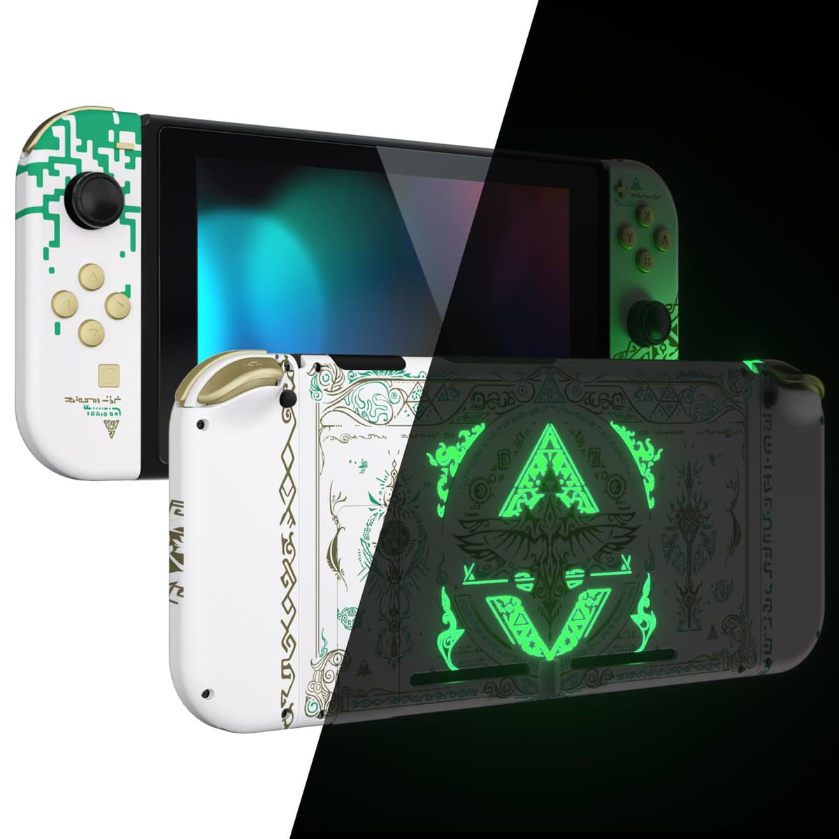 eXtremeRate Carcasa con Botones para Nintendo Switch - Funda Protectora de Reemplazo para Joycons y Consola, Shell Placa con Teclas para Nintendo Switch Accesorios (Tótem del Reino Blanco)