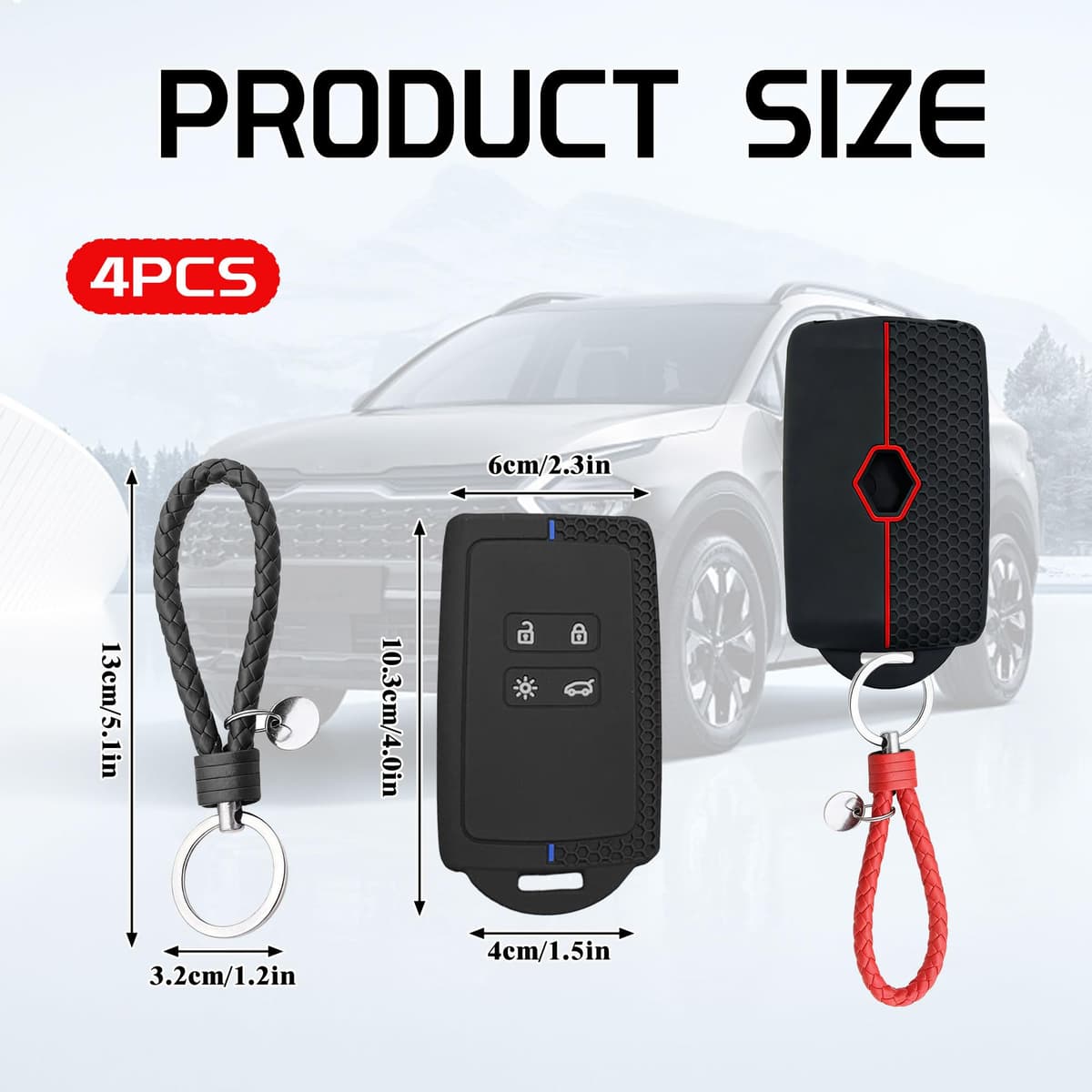 2PCS Car Key Cover for Renault and Dacia 4 Button Key Fob Holder for Renault, Clio, Megane, Kadjar, Captur, Soft TPU Car Key Card Protection Case with Keychain (Blue Line/Red Line) — view 2