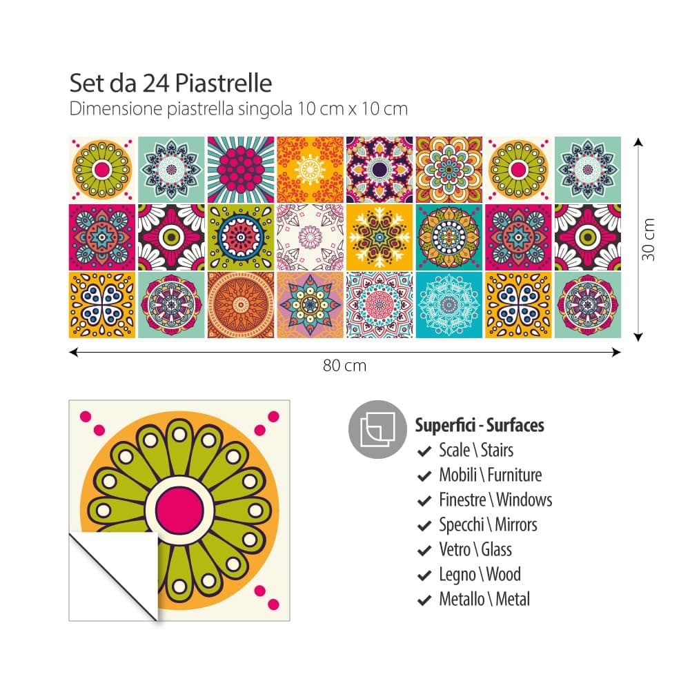 RE-COVERTILES - Pegatinas Azulejos Cocina y Baño Stickers de PVC Impermeables Antiarañazos Decoración de Pared Baldosas Peel and Stick - Modelo 24 Pzas 10x10 cm PS00179 Made in Italy