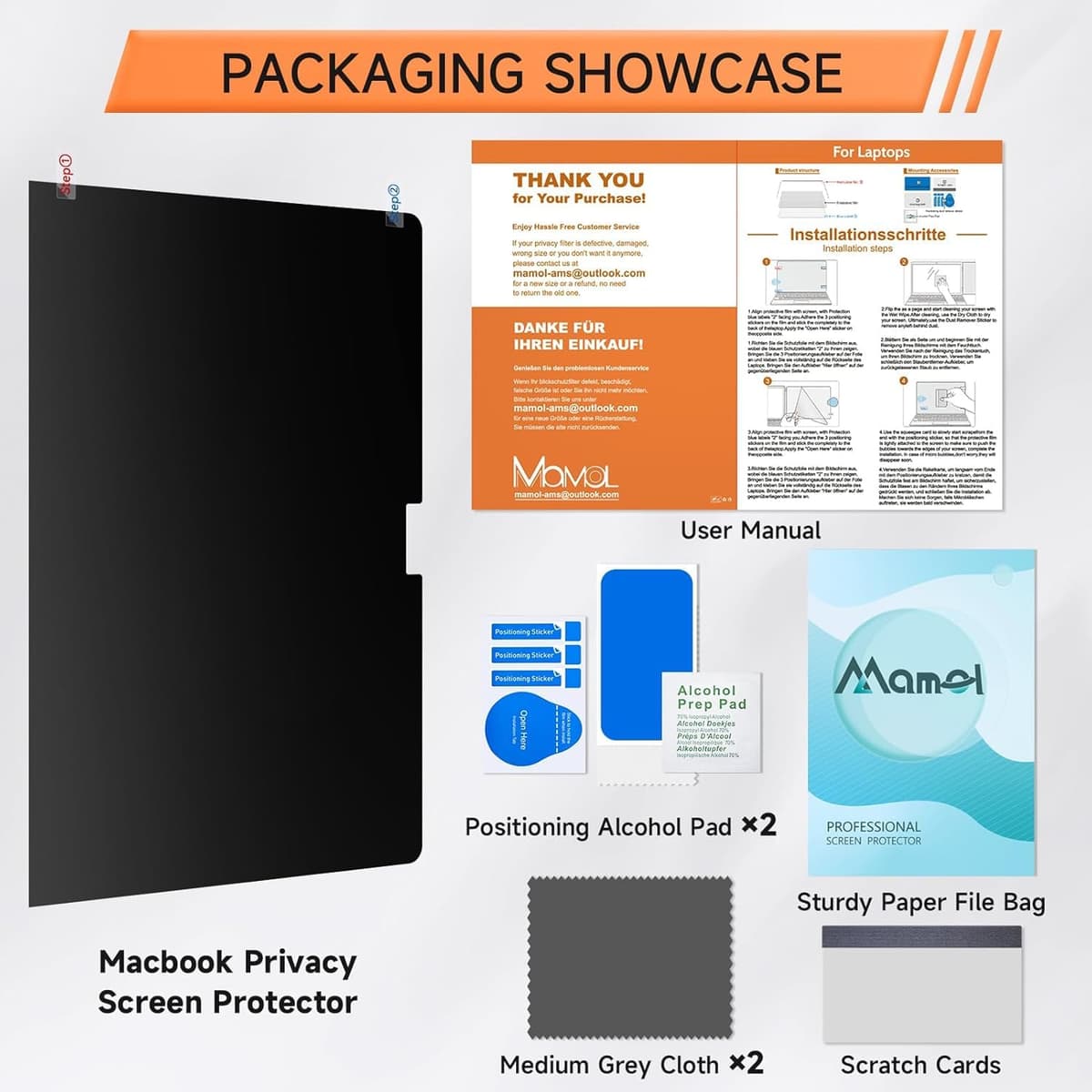 Mamol 360° Privacy Screen for Macbook Pro 13 Inch (2016-2022, M1, M2) & Air 13 inch (2018-2021, M1), Anti Glare Blue Light Filter, Nano No Glue Anti Spy Black Protector for Mac Pro 13'' Laptop — view 7
