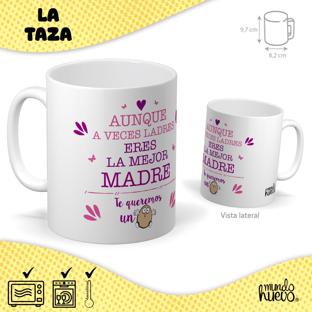 mundohuevo Taza Regalo Mamá | Taza de Cerámica + Caramelo de Mamá | Aunque a Veces ladres Eres el Mejor Padre | Detalle Original para Madres | Regalo Divertido — view 2