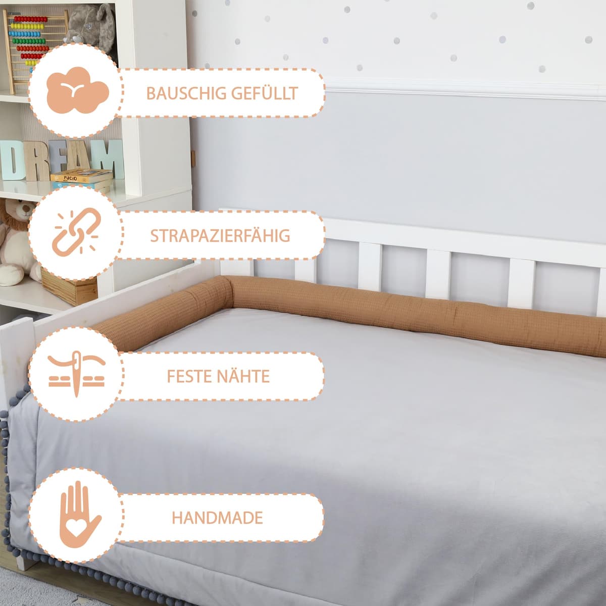 Totsy Baby Almohada para Dormir de Lado algodón 300 cm Algodón Gofre - cojin Cervical Enrollable Lavable Cojines Grandes Almohada para el Cuerpo Oeko-Tex Marrón — view 5