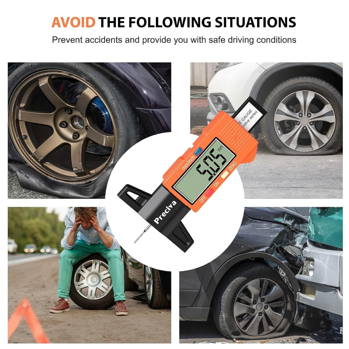 Preciva 2pcs Tyre Tread Depth Gauge, 0-25.4 mm/Inch Digital Precision Tire Surface Checker UK Measuring Tool with Large LCD Screen for Cars, Trucks, Motos, Orange 2 Orange — view 6