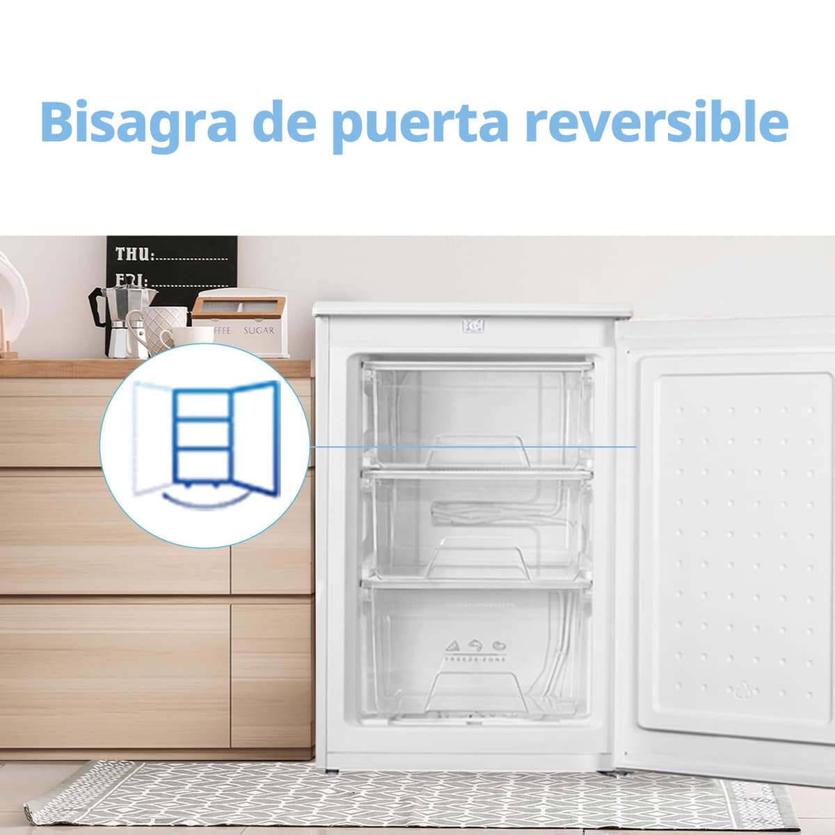 COMFEE' RCU83WH3EU(E) Congelador vertical independiente 88 Litros, 3 cajones, Congelador de gran capacidad, Termostato ajustable, Puerta reversible, Blanco — view 4