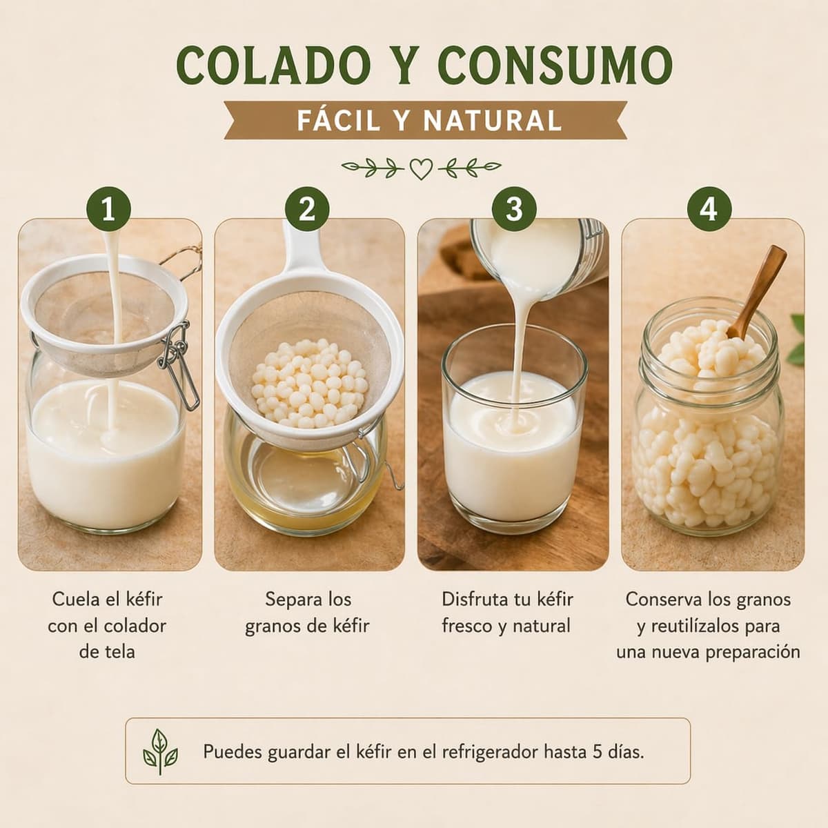 Kit kefir casero - MAGIC RAINBOW - Tarro de cristal con tapa 750 ml colador plástico cuchara madera paño textil y caja de inicio para preparación doméstica - Sin kéfir incluido — view 5