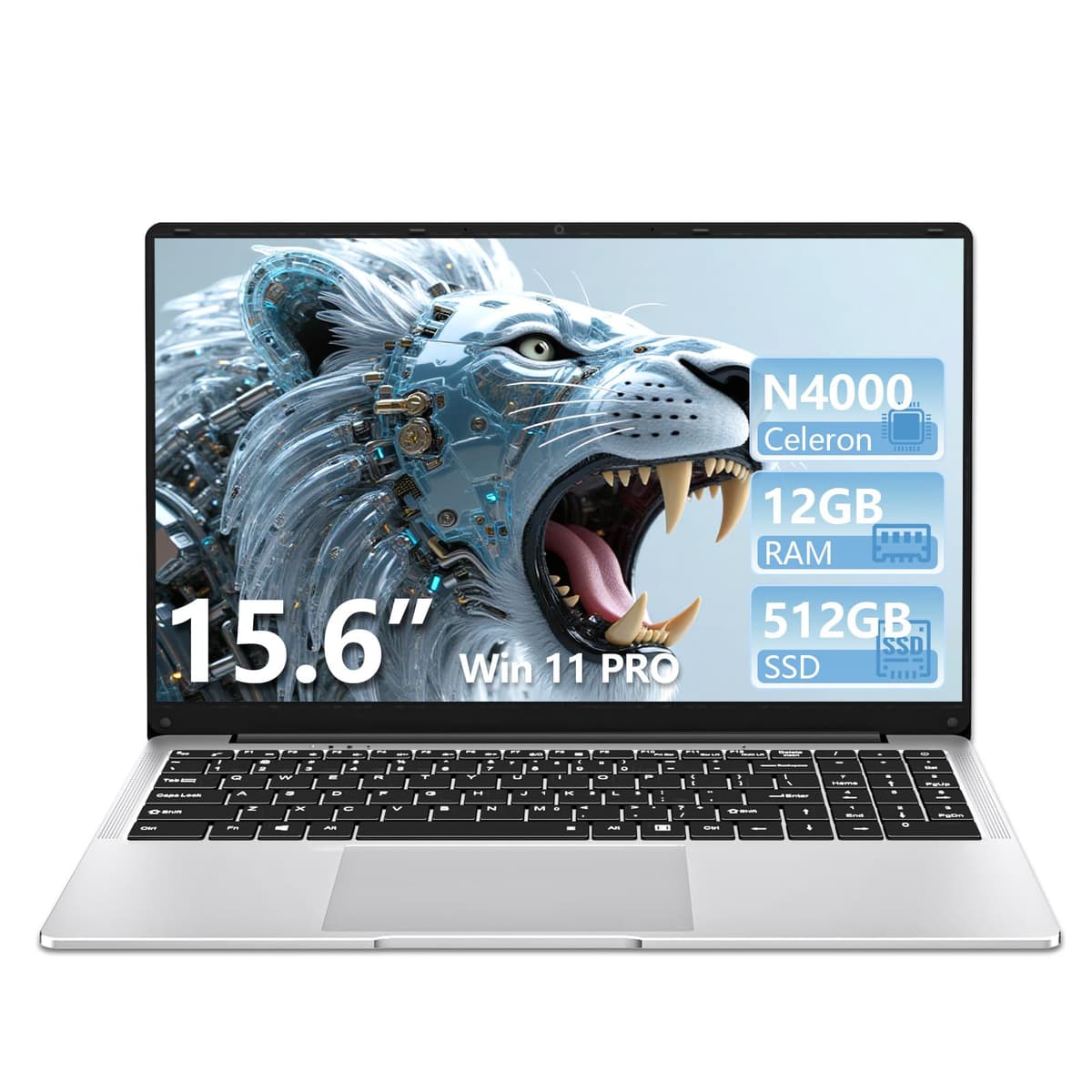 15.6 Pulgadas Ordenador Portatil, Win 11 PC Portátil Celeron N4000 CPU, Portátil con 12GB LPDDR4 512GB SSD, 1920*1080 IPS FHD Pantalla Laptop, TF Card Slot expansión hasta 1 TB, Mini HDMI+BT4.2