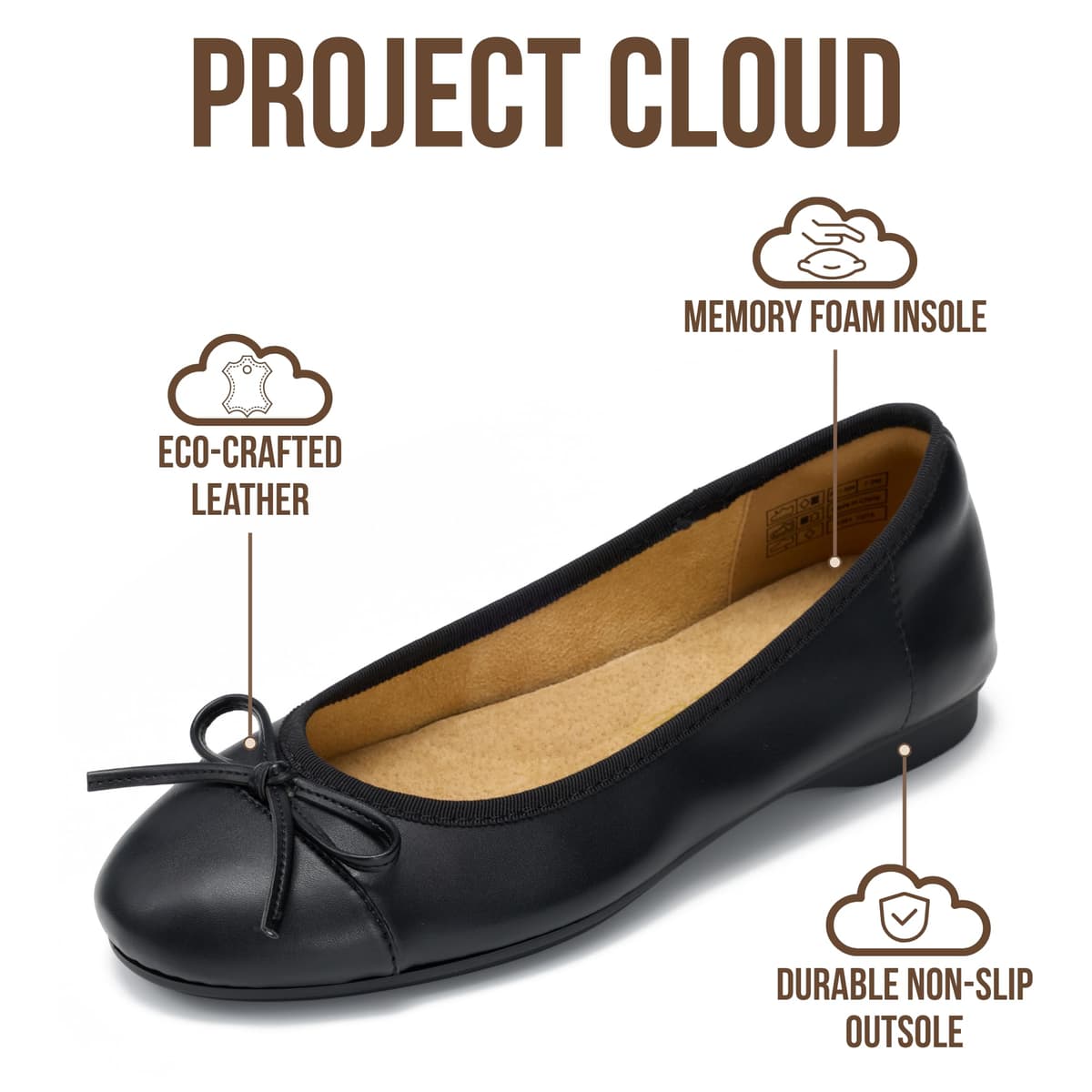 Project Cloud Ballet Flats for Women Shoes - Eco-Crafted with Memory Foam Insole Lightweight Mary Jane Flats - Non-Slip and Comfortable Womens Shoes (Ashley) — view 2
