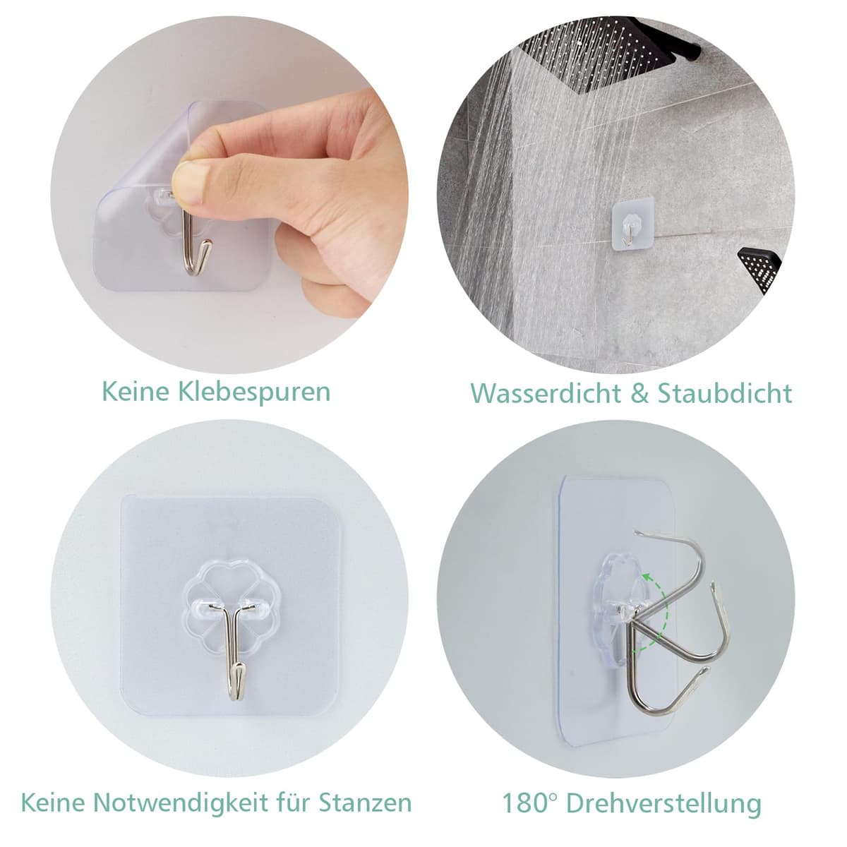 Elalove Ganchos Adhesivos para Pared 24 Unidades, Colgadores Adhesivos Resistentes de 10kg, Ganchos Adhesivos Transparentes sin Clavos, Cuelga Cuadros sin Clavos para Baño, Cocina, Multiusos — view 5