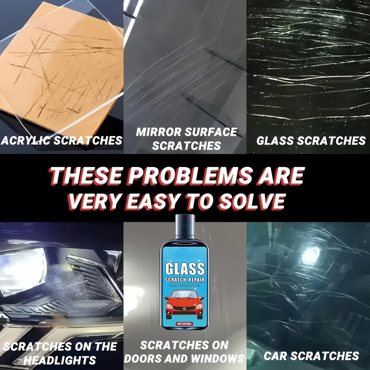 Glass Scratch Remover Kit,Window Scratch Repair with Sponge,Auto Glass Polishing Liquid,Gla/ss Repair Solution,Removes Scratches from Car Windshield & Home Gla/ss,Car Window Screen Cleaner Kit,120ml — view 5