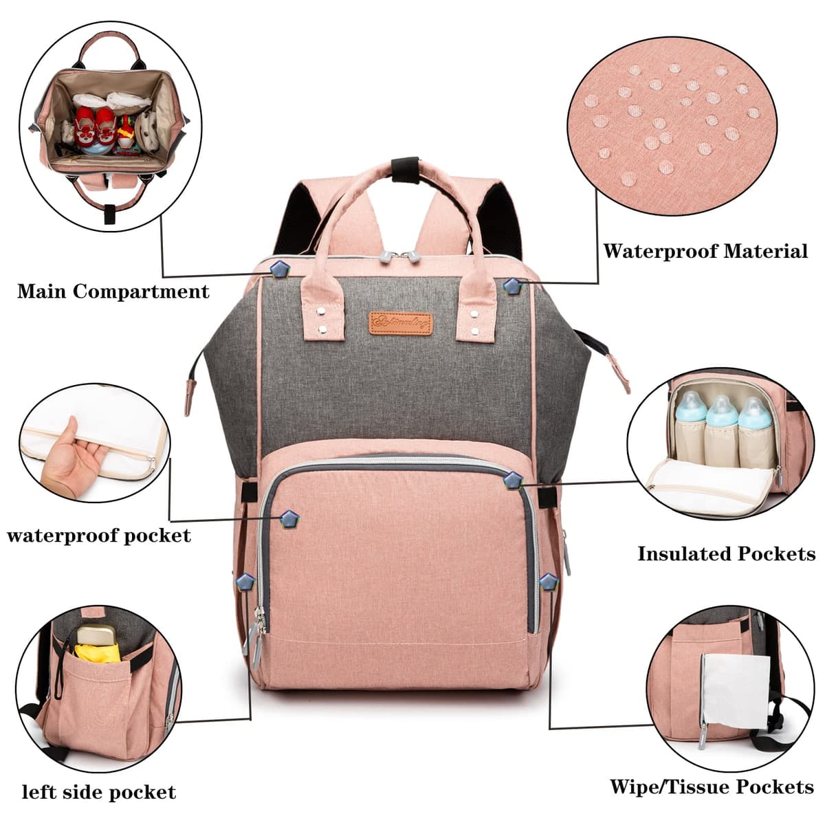 Ankommling Multifunción pañal bolsa de pañales cambiador de viaje, gran capacidad mochila bolsa reutilizable, ligero elegante Durable Mochila con bolsillo botella aislante para mamá y papá — view 2