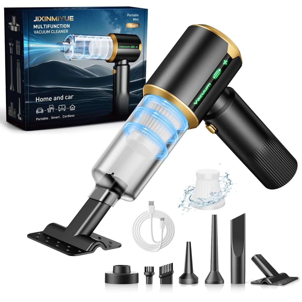 Cordless Car Vacuum Cleaner: Handheld Vacuum with 16000Pa Strong Suction, Brushless Motor & HEPA Filter, 7-in-1 Cleaning Kit, Type-C Charging for Home Office Car Pet - Ashen — view 8