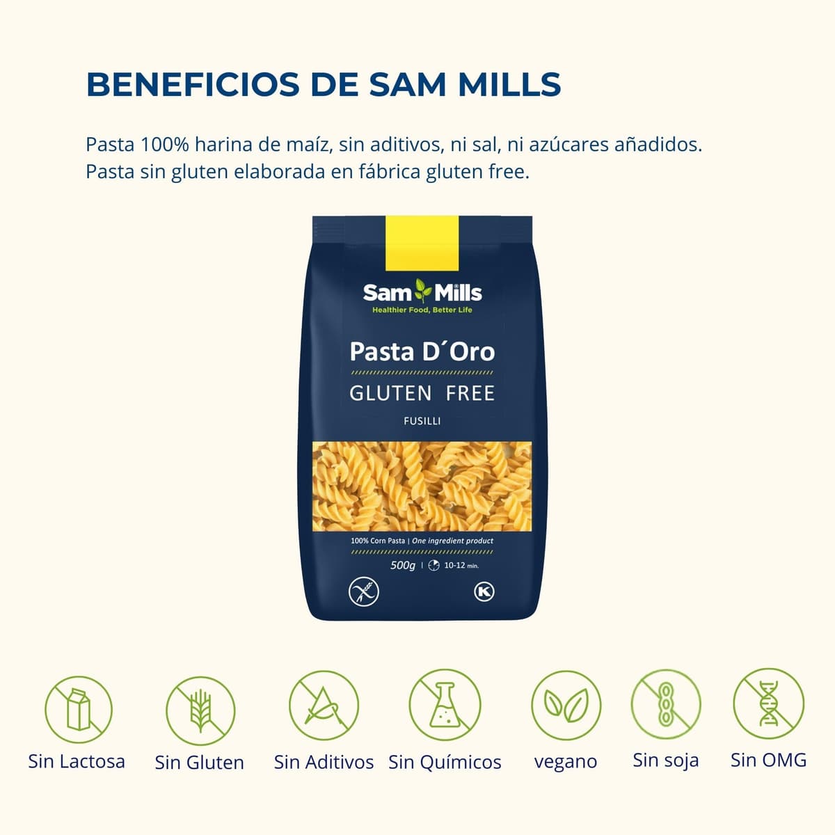 Sam Mills - Fusilli Sin Gluten - 1 paquete de 500 g - 100% Harina de Maíz - Fabricado en Instalaciones Sin Gluten - Mejora el Tránsito Intestinal - Ideal para Dietas Veganas — view 5