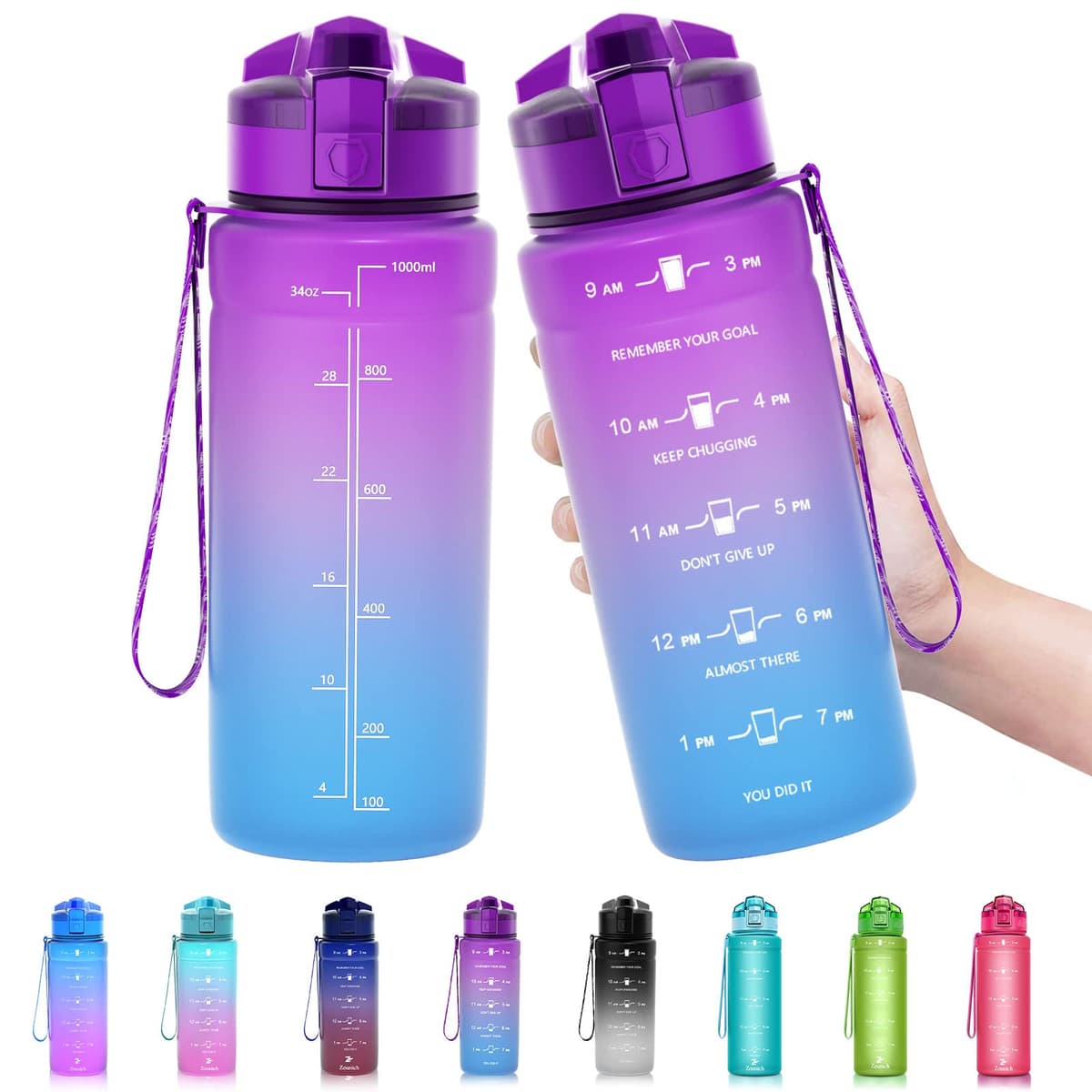 ZOUNICH Botella Agua Deporte, Botella Agua Niños sin BPA Reutilizable Plástico Tritan - 500 ml / 700 ml / 1 l, Cantimploras para Te con Filtro, para Infantil, Gimnasio, Bicicleta — view 41