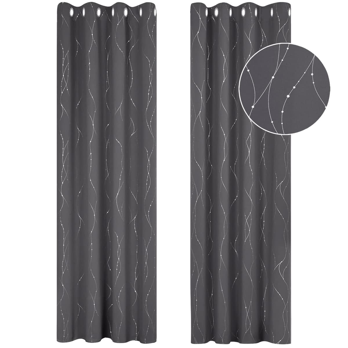 Deconovo Soft Dotted Line Foil Printed Blackout Curtains Thermal Insulated Curtains Eyelet Energy Efficiency Room Darkening Curtains for Bedroom 52 x 72 Inch Light Grey 2 Panels — view 38