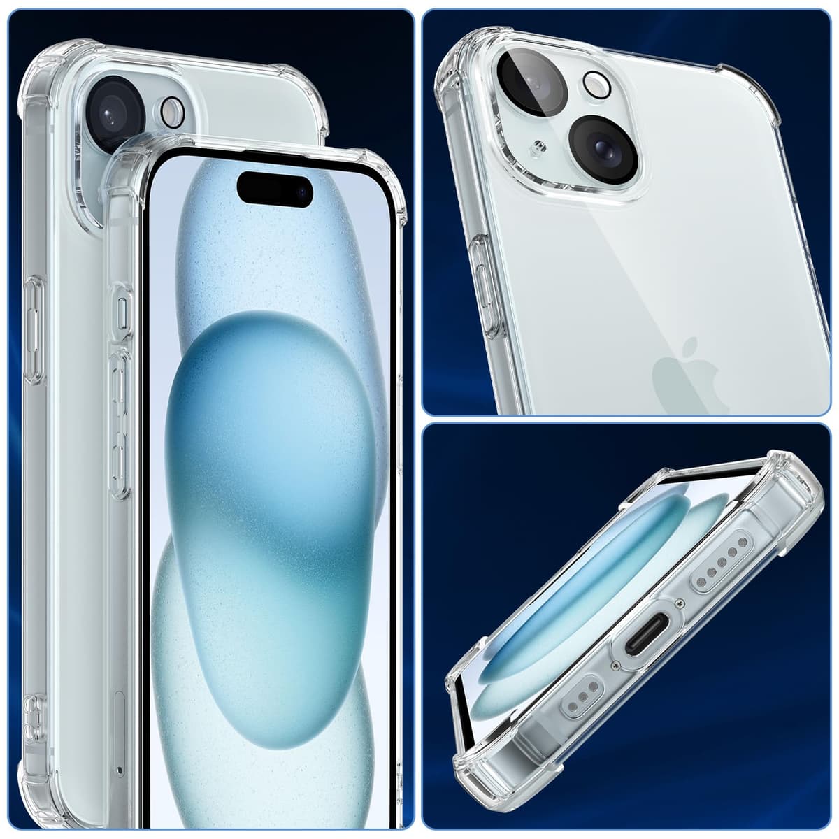 FLLAO 4 en 1 Funda para iPhone 15 con 2 Protector Pantalla y 1 Protector Lente Cámara, [Almohadilla de Aire integrada] Antigolpes Antiarañazos Carcasa 6,1 Pulgadas, Transparente — view 7