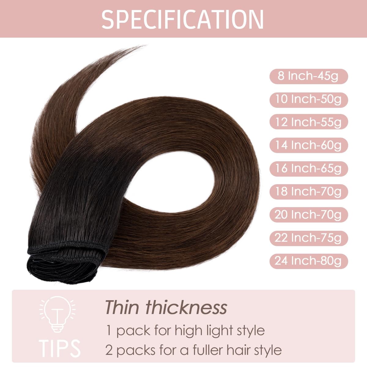 Silk-co 10inch Hair Extensions Clip in Hair Extension Human Hair #04 Medium Brown -Basic Thickness-Thin Weft- 8 Pieces Real Remy Straight Hair Extensions[50g] — view 40