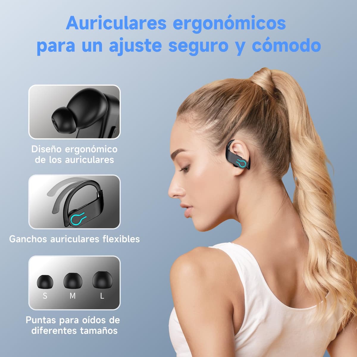 Wireless Bluetooth Headphones, New Version, Sports Helmets with LED Display, 4 Microphones ENC HD, IPX7 Waterproof, Physical Button, HiFi Stereo for Running/FitnessBY01 — view 3