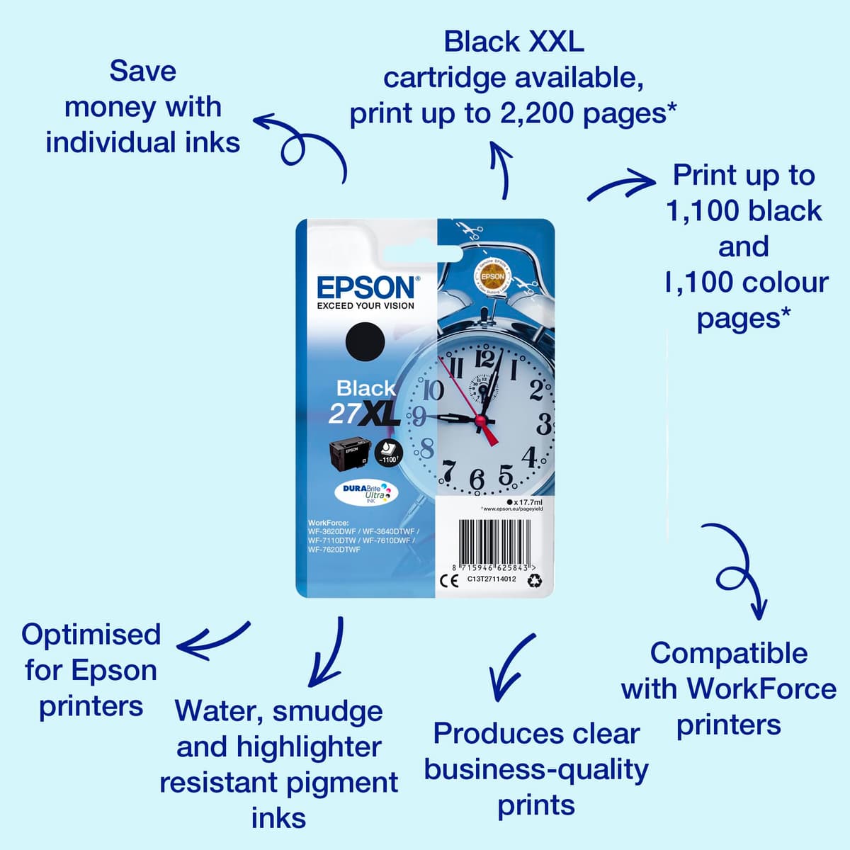 Epson C13T27114012 - Cartucho de Tinta para Impresoras 27XL DURABrite Ultra, 17.7 ml, color negro — view 2