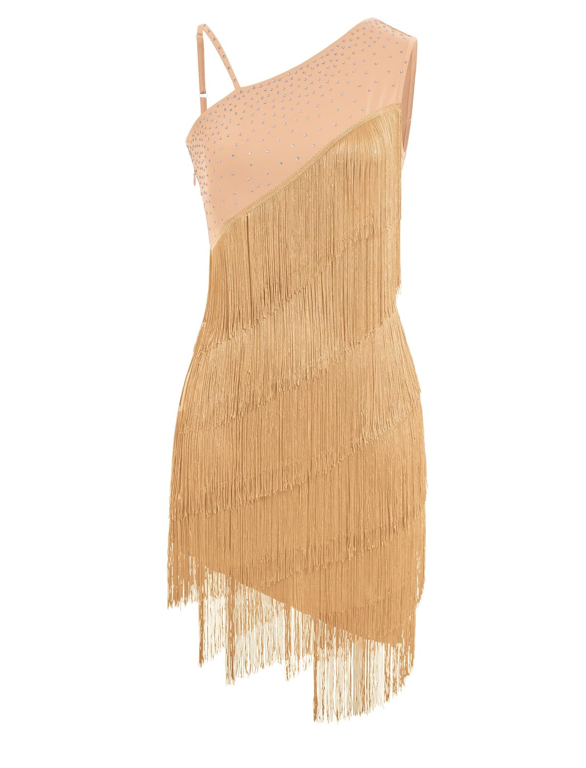 EFOGEP Vestido de baile latino asimétrico con flecos de diamantes de imitación de un hombro para mujer, vestido de baile latino de los años 20, con lentejuelas, borlas, vestido de salsa, cha-cha — view 9