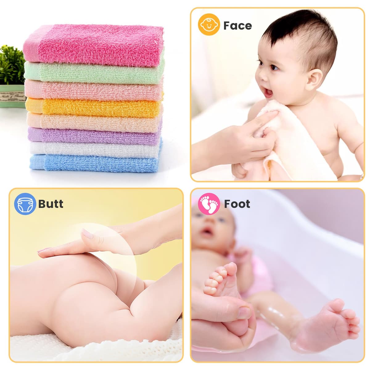 8-Piece Assorted Color Set Face Cloths, Premium Bamboo Face Cloth, Reusable Eco-Friendly Face Cloths For Washing Face,For All Skin Types (10x10in) — view 5