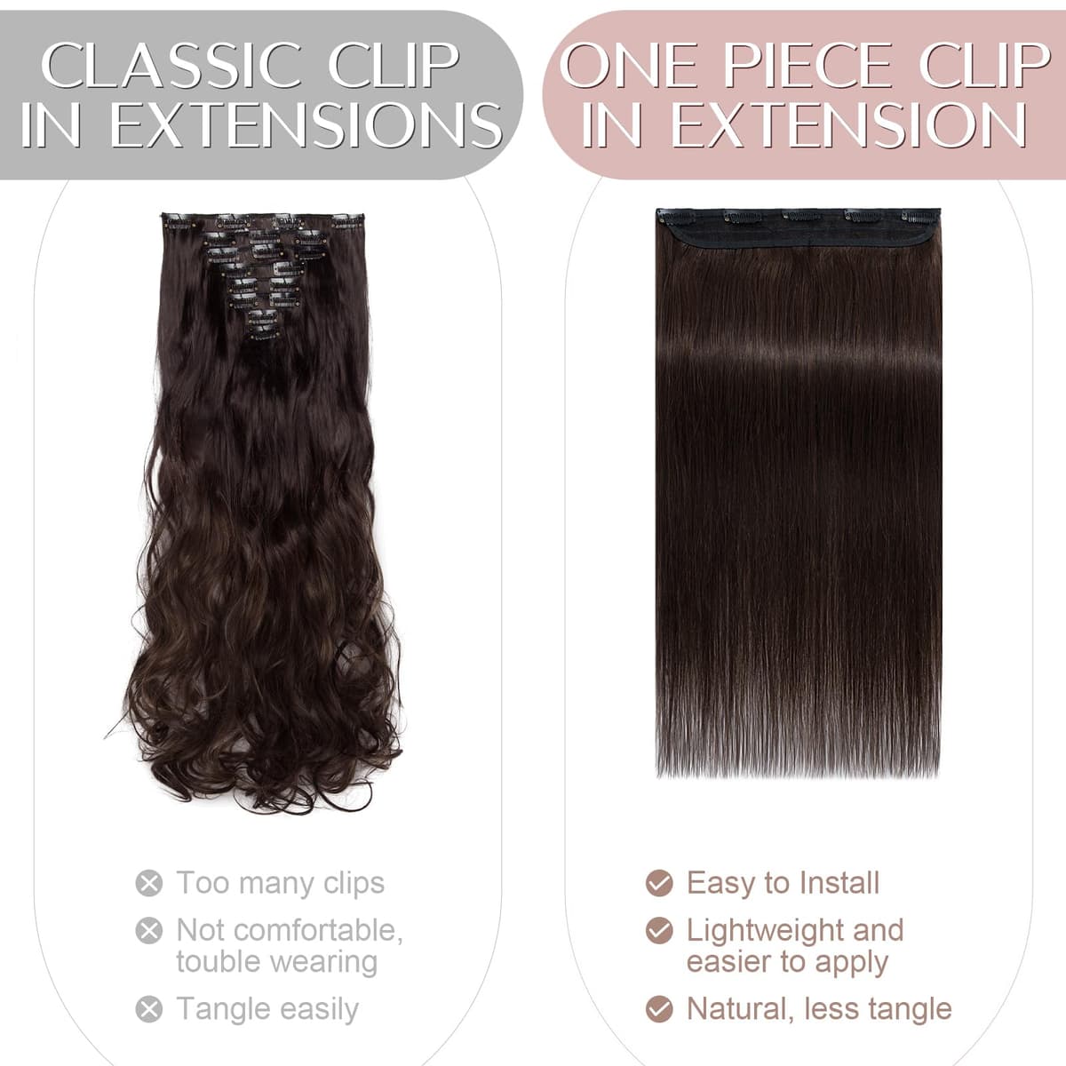 12 inch Clip in Hair Extension Human Hair One Piece 100% Real Remy [#2 Dark Brown] 3/4 Full Head Straight Hair Pieces for Women Invisible Short (40g) — view 4