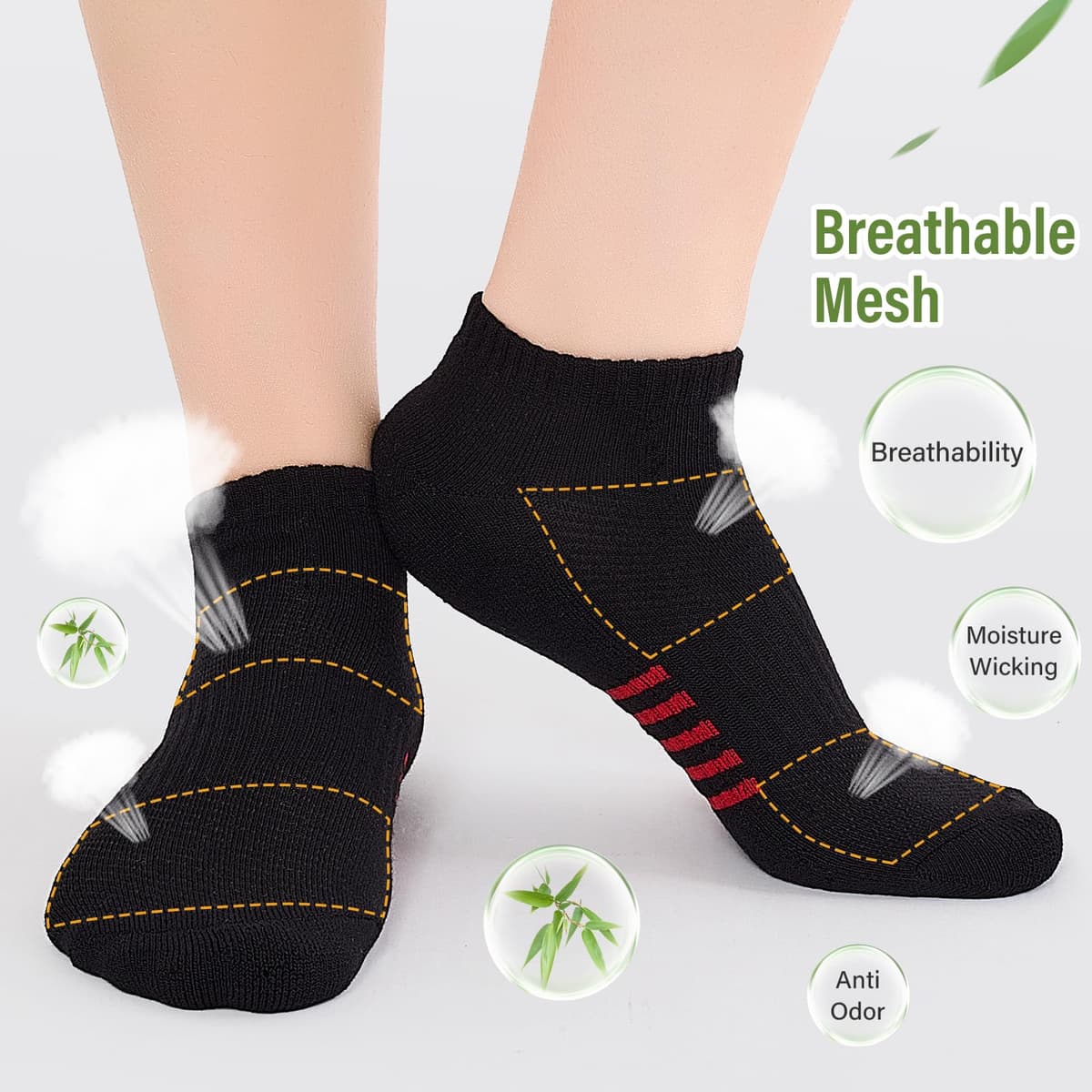Bamboo Trainer Socks Womens 6 Pairs, Breathable Cushioned Ladies Ankle Socks, Anti Blister Short Athletic Sports Running Sock, Low Cut Summer Walking Sock — view 5