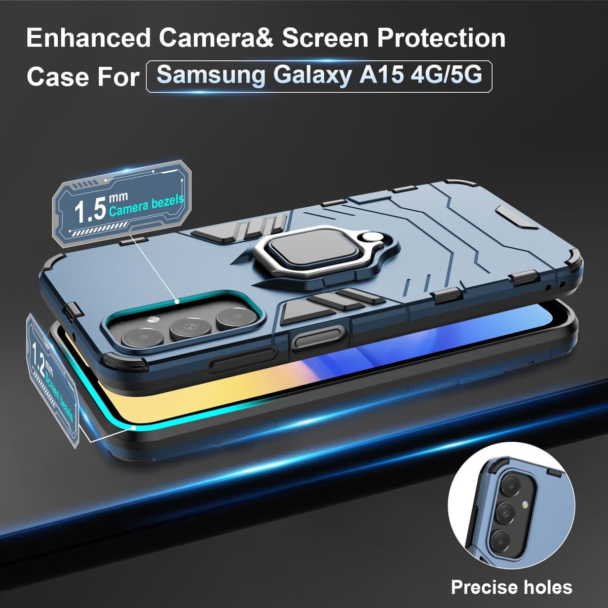 Funda para CMF Phone 2 Pro, Carcasa Antigolpes con Soporte anular metálico, Case Protectora de Grado Militar, Negro — view 101