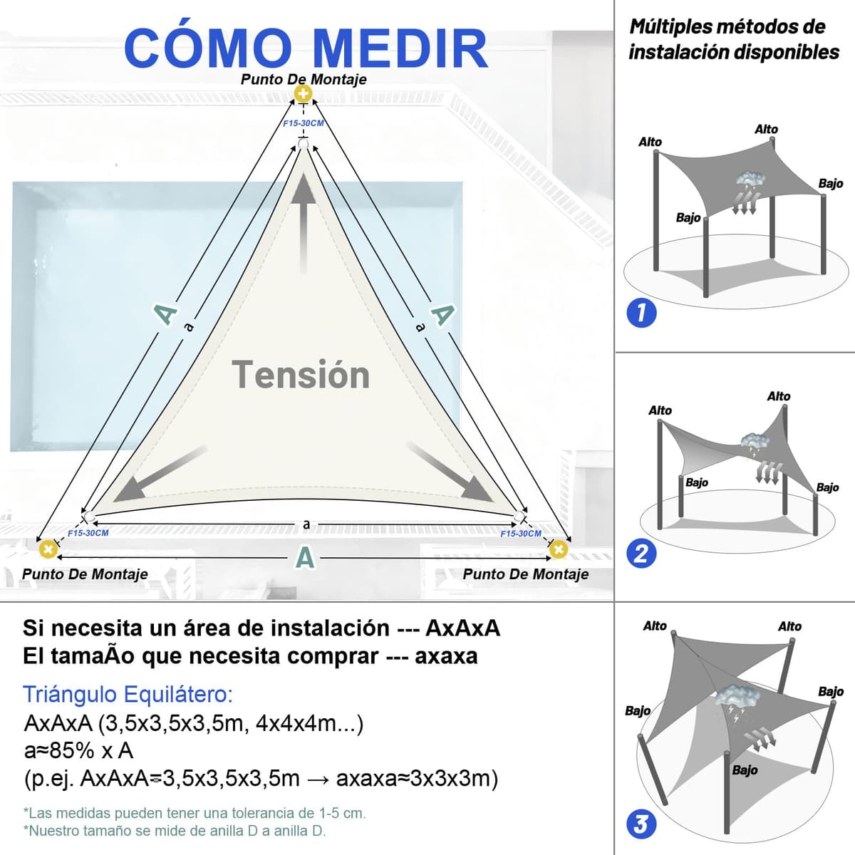 LOVE STORY Toldo Vela de Sombra Impermeable Triangular 3x3x3m Protección Rayos UV PES Toldos para Patio, Exterior Terrazas, Jardín, Balcon (Crema) — view 5
