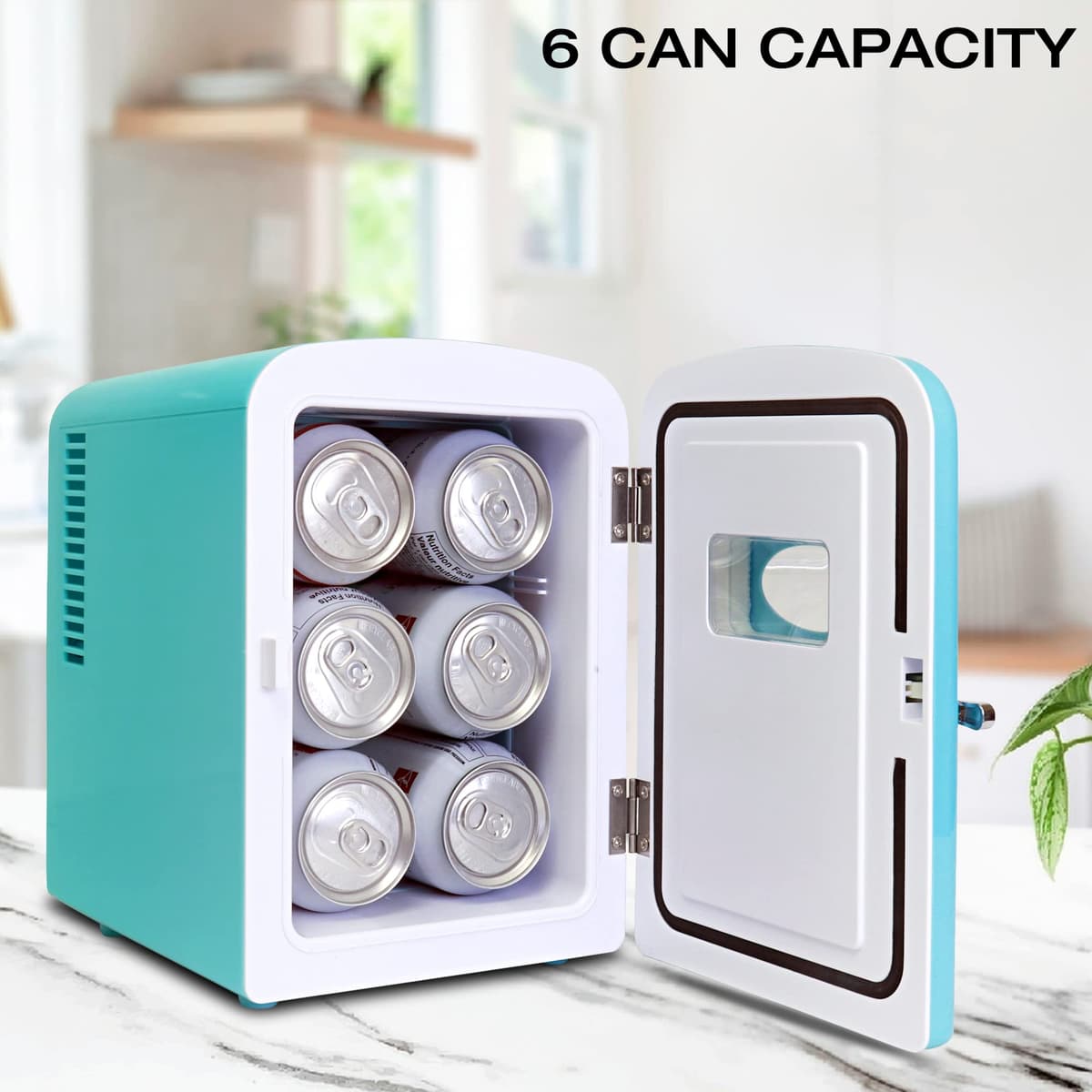 Koolatron Retro Mini Fridge For Bedrooms 12V Portable Cooler Refrigerator 4L Small 6 Can Table Top Quiet Mini Fridges For Skincare Food Drinks Kids Home Car & Travel Aqua — view 3