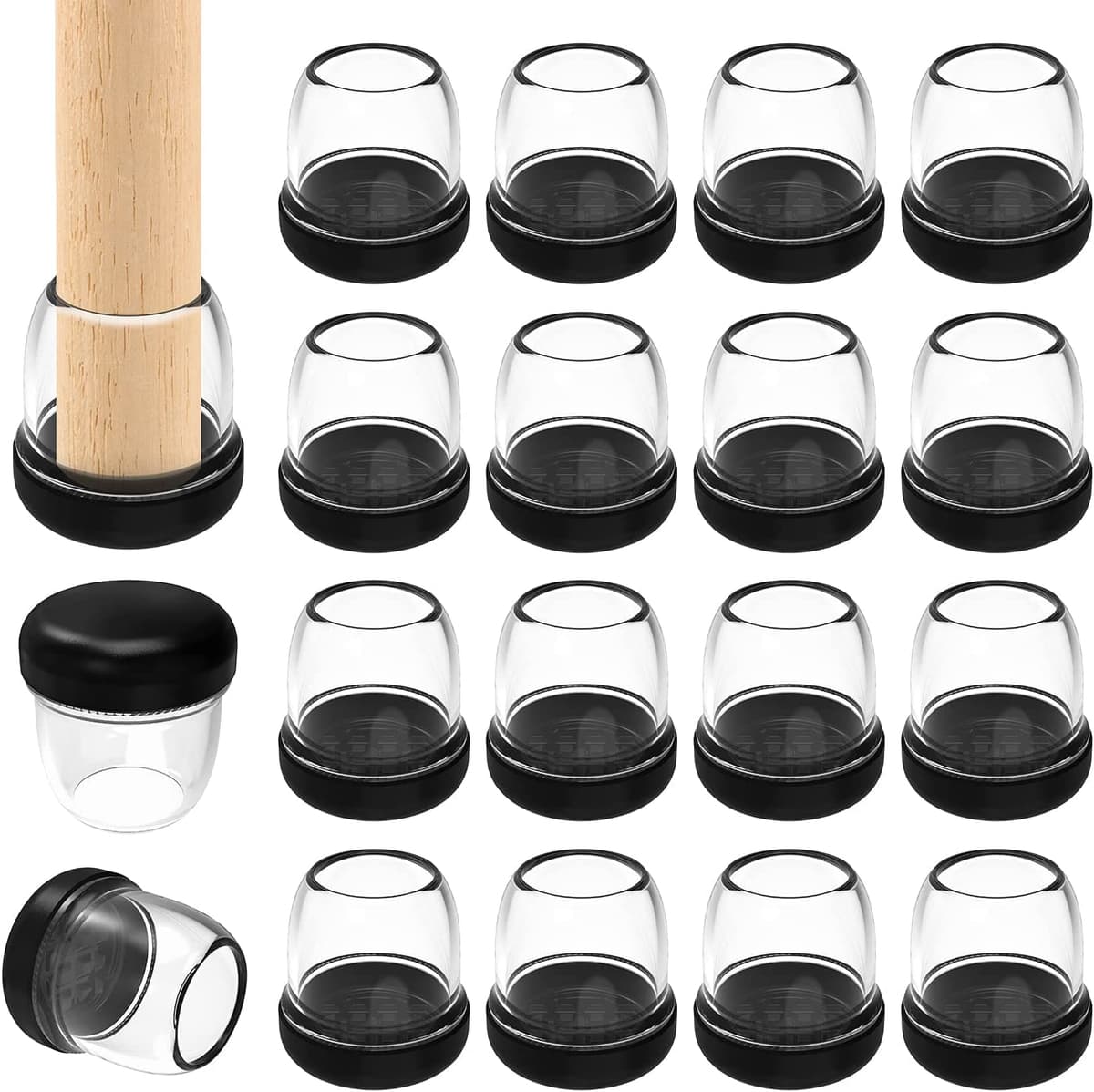 Ezprotekt Protectores de Suelo Transparentes para Patas de Silla 20-28mm, 16 Tapones de Silicona con Fieltro Envuelto, Fundas de Silicona Redondo — view 60