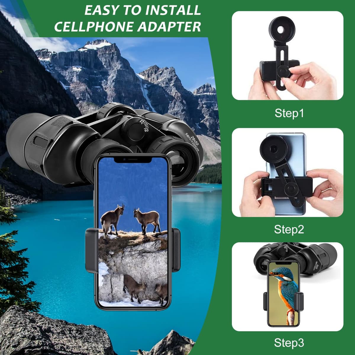 20x50 High Power Binoculars for Adults Bird Watching,Waterproof Binoculars Telescope with Clear Vision, BAK4 Prism, FMC Lens, Ideal Essenstials for Travel Camping Hiking Football Games Black — view 5