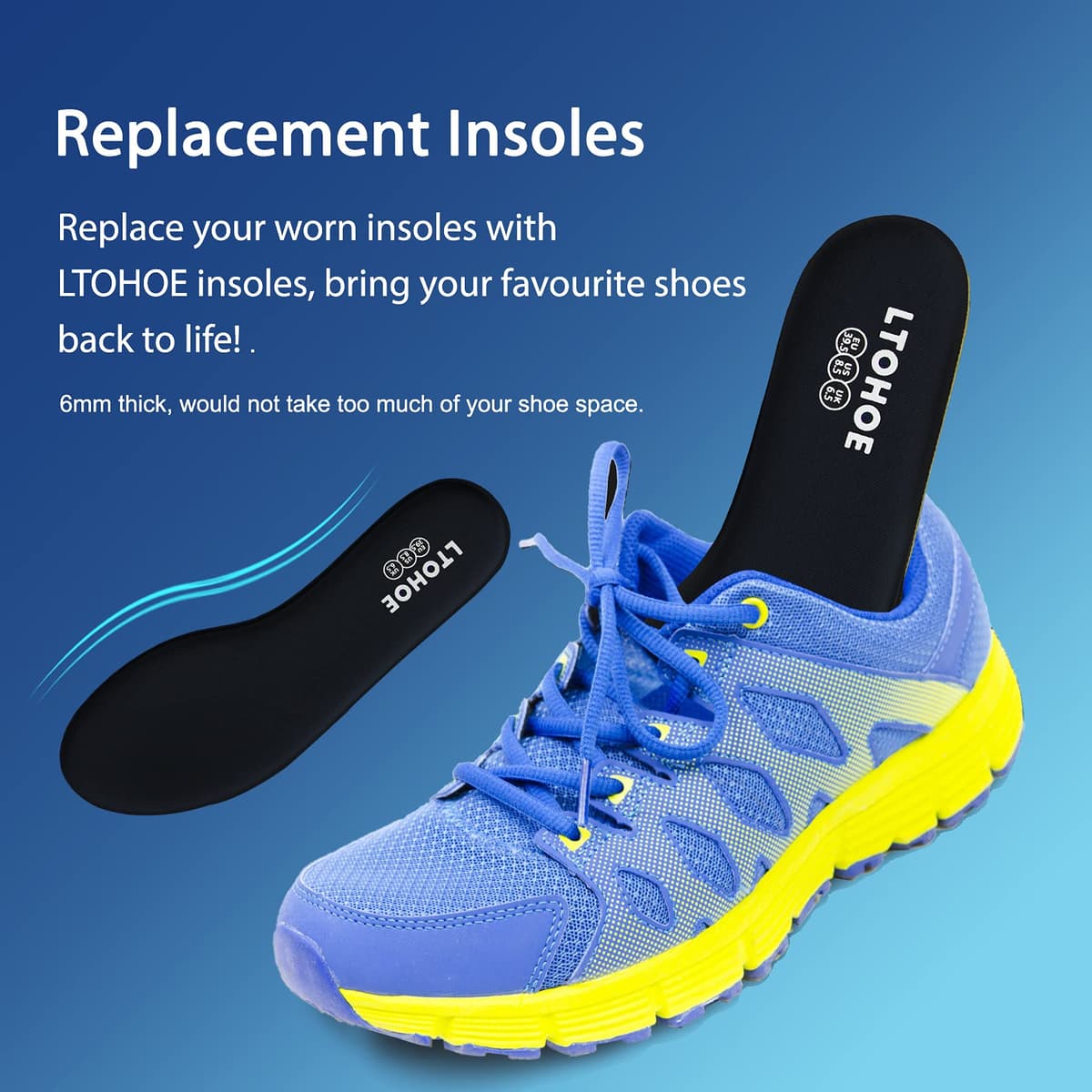 Memory Foam Insoles for Men and Women, Cushioned Shoe Insoles for Running Shoes, Trainers, Work Boots and Walking Shoes, Shock Absorbing Foot Pain Relief Comfort Inner Soles UK Size 3 to 12 — view 5