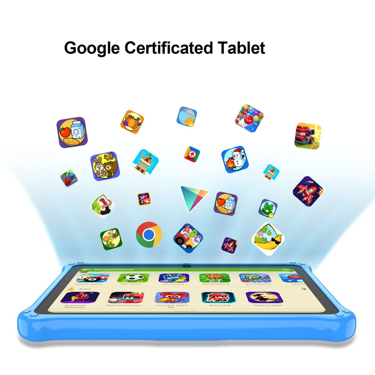GOZZGEAR Android 13 Kids Tablets 7 inch for Toddler, Parental Control, Free Kids APP, 32GB, Expandable 512GB, 3500Mah, WiFi Dual Camera with Eye Protection, Blue — view 3