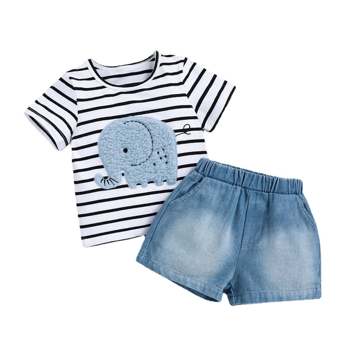 Little Baby Boy Clothes Short Sleeve Printed Cute Top+ Shorts Ripped Jeans 2Pcs Spring Summer Casual Set — view 2