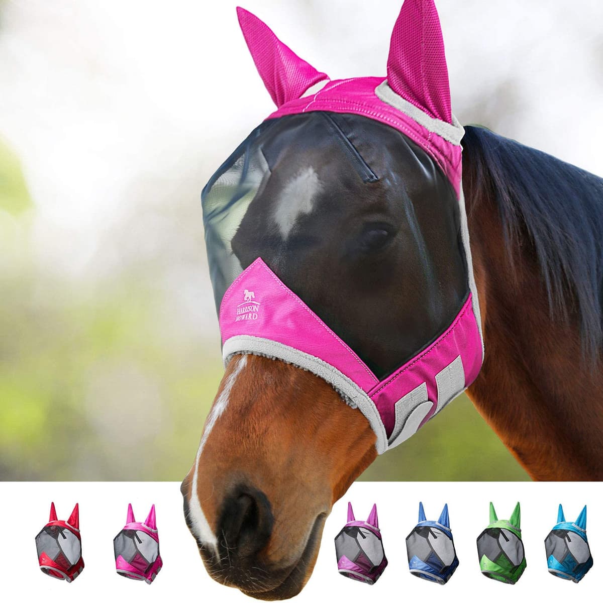 Harrison Howard CareMaster Pro Luminous Horse Fly Mask Standard with Ears UV Protection for Horse Red M Cob — view 16