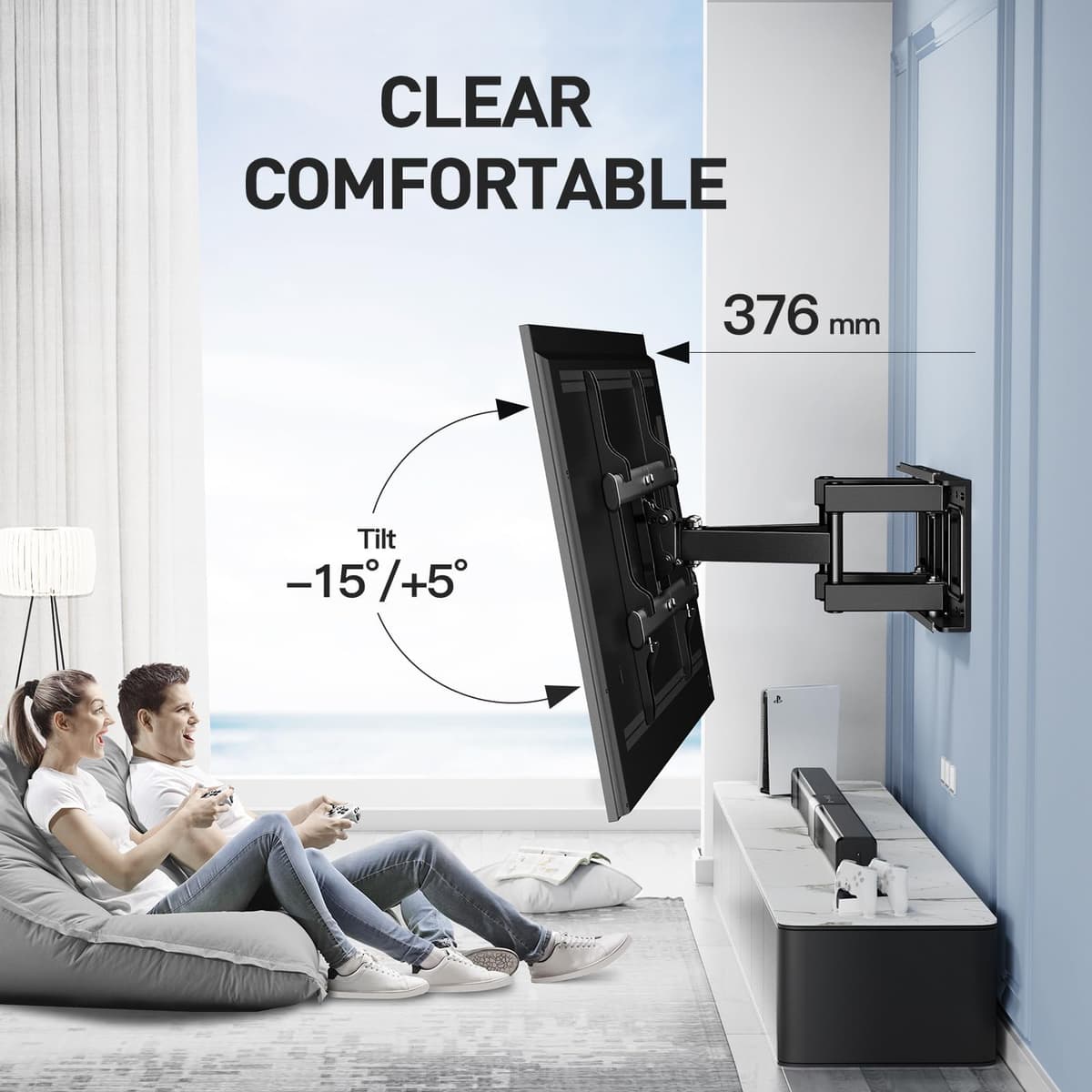 PERLESMITH TV Wall Bracket, for 37-85 Inch TVs up to 60kg, Swivel Tilt Extend TV Wall Mount, 55 65 inch Wall Brackets max VESA 600x400mm, PSPILFK1 — view 4